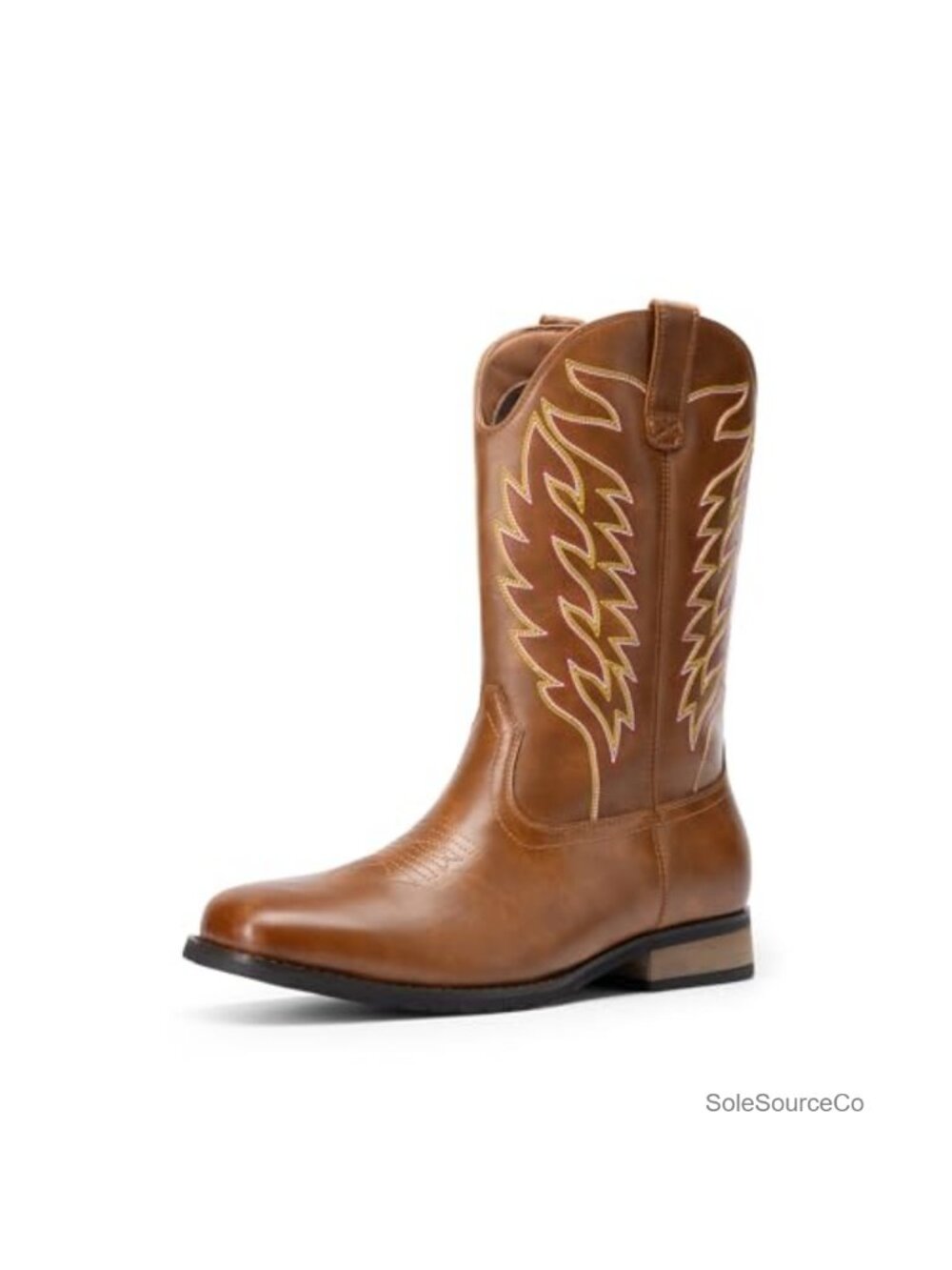 Men's Cowboy Boots Faux Leather Square Toe Slip On Western Boots